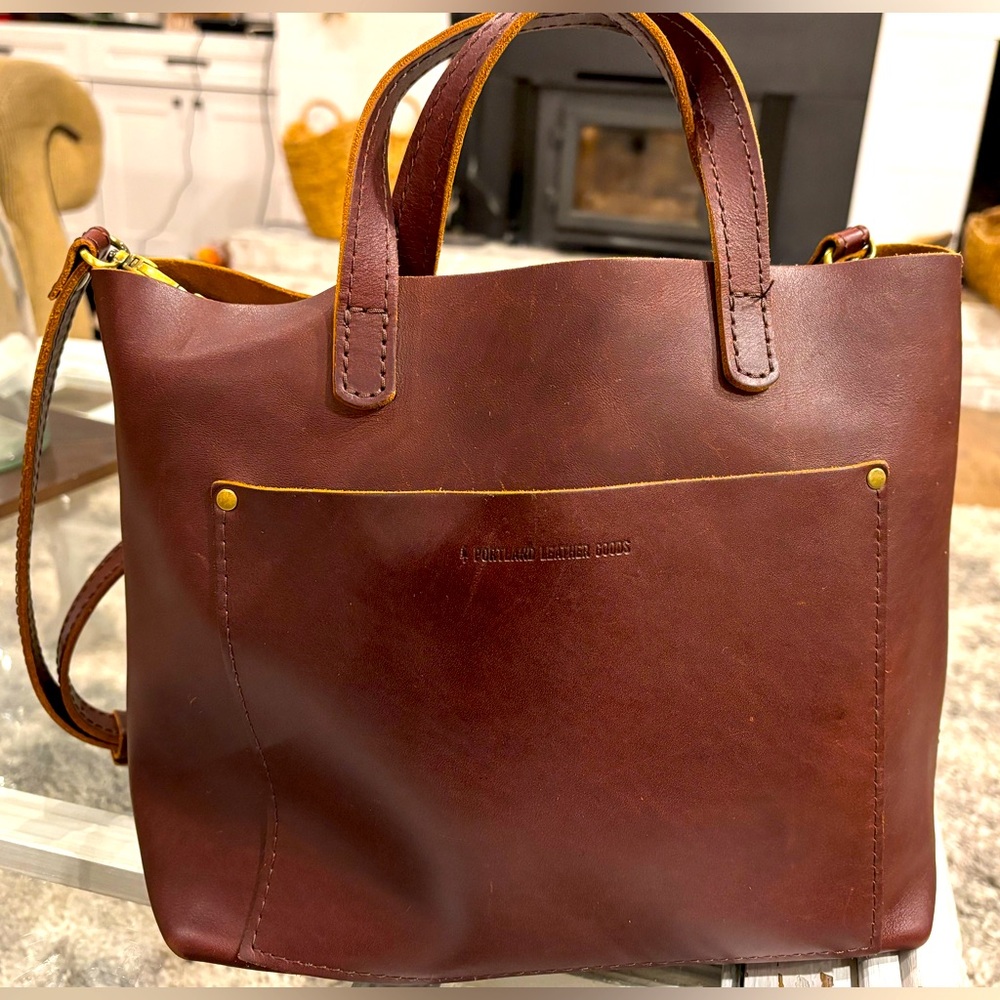 Portland Leather Goods Medium Crossbody Brown Purse Tote Bag Brassware Handmade